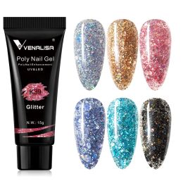 Gel 6pcs/kit Venalisa Poly Nail Gel 15ml Glitter Acrylic Gel Colour Change Fast Building Gel Extension Nail Art Clear Camouflage Gel