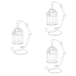 Candle Holders 3 Pcs Birdcage Candlestick Table Tray Holder Cage Decoration For Home Wedding (White)