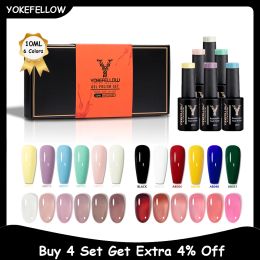 Gel Yokefellow Gel Nail Polish Set 6 Colours In Summer Semi Permanent UV Led Gel Varnish Soak Off Nail Lacquers Base Top Coat