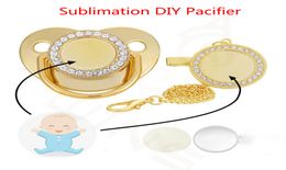 Sublimation Baby Pacifier with Clip Bling Crystals Blank Infant Pacifiers Chain Brithday Gift Newborn Care Tools 14 Colour YFA1797816138