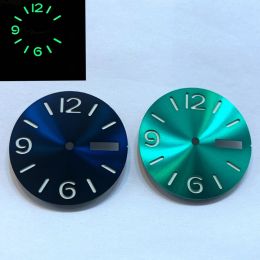 Kits Blank Watch Dial for NH36 28.5mm Doubledeck Sandwich blue green Sunburst Watch Faces Green Luminous for NH36A Movement