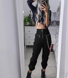 GOTH GIRL Harajuku Dark Pants Women Zipper High Waist with Chain Trousers Punk Streetwear Grunge Style Black Harem Pants Female16754586