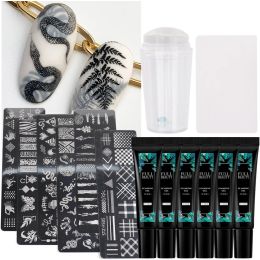 Kits Stamping Nail Art Kit Wild Animal Prints Stamping Plates Flower Leaf Geometry Nail Stencils Stamping Gel Paint Set GLSTZFS1