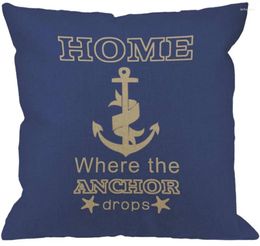 Pillow Cotton Linen Square Decorative Home Is Where The Anchor Drops Nautical Quote Pillowcase Decoration Throw Pillows