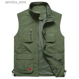 Outdoor Jackets Hoodies Mens Mesh Vest Multi Pocket Quick Dry Fishing Hiking Sleeveless Jacket Reporter Loose Outdoor Casual Thin Vests Waistcoat Male L48
