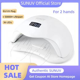 Dryers SUNUV SUN5Plus UV Led Lamp 48W Nail Dryer For Curing All Types Gel 99s Low Heat 36 Leds UV Lamp for Two Hands Nail Art Machine