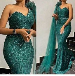 Green Womens Evening Dresses Women Fashion Blingbling One-shoulder Floor-length Dress with Long Train Shoulder Strap