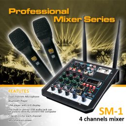 Controls 4 Channel Usb Audio Mixer Wireless Microphone Studio Sound with Bluetooth Rec Dj Console Karaoke Podcast Mics New Mixing Good