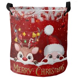 Laundry Bags Christmas Red Santa Claus Elk Ball Lantern Dirty Basket Foldable Home Organiser Clothing Kids Toy Storage