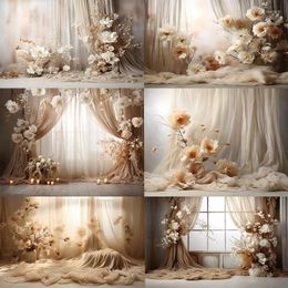 Party Decoration Vintage Room Window Curtain Flowers Theme Adult Birthday Wedding Pregnant Portrait Decor Backdrop