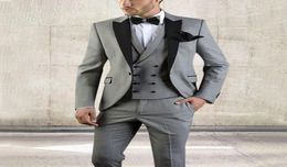 Light Grey Doublebreasted Vest Customised 3 Pieces Groom Suits for Wedding Slim Fit Mens Wedding Suits JacketPantsVest Prom Sui7929202