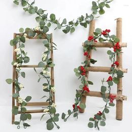 Decorative Flowers 1PC Simulation Of Christmas Rattan Wall Hanging Home Decoration Red Berries Soft Atmosphere Layout