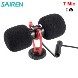 Microphones Sairen T Mic DualHead Super Cardioid Stereo Record Vlog Microphone for Smartphone Sony Canon DSLR On Camera Shutgun Microphone