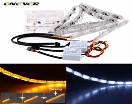 8w 2Pcs Car Flexible Switchback LED Knight Rider Strip Light for Headlight Sequential Flasher DRL Flowing Amber Turn Signal Lights4220904