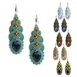 Dangle Earrings Soutache Women's Feather Earring Handmade Fashion Jewellery Boho Long Crystal Accessories Pretty Trendy