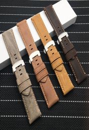 24mm crazy horse Genuine Leather brown Watchband watch band Butterfly Buckle For Panerai strap PAM111441 belt tool5916225