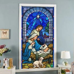 Films Custom size Window Films The Birth of Jesus Christ European Church Mosaic Art Glass Film Stained Window Opaque Sticker