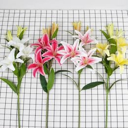 Decorative Flowers Spot Wholesale Soft Decoration Simulation Lily Home Placement Flower 4 Head Printing