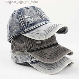Ball Caps Summer washed denim baseball hat for women shabby retro sports casual and fashionable mens hat sun protected wild beach Gora New Q240408