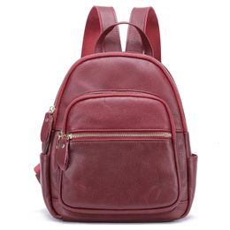 Small Women Backpacks Genuine Leather Travelling Outdoor Backpack Natural Cowhide Commute Daypack Female Campus School Bag 240329