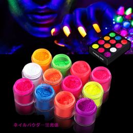 Dryers 12pcs Neon Phosphor Pigment Powder Set Fluorescent Nail Glitter Eye Powder Manicure Decoration Nail Art Dust Pigment Paillettes