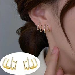 Stud Earrings 925 Sterling Silver Exquisite 4 Lines For Women Lover Gold Plated Party Engagement Jewellery OL Accessories Gift