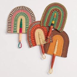 Decorative Figurines Ethnic Large Straw Hand Fan Grass Hand-Woven Pendant Wall Art Hanging Living Room Bedroom Decoration