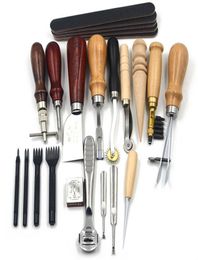 18Pcs Leather Craft Punch Tools Kit SET Stitching Carving Working Sewing Saddle Groover Leather Bag Making tools1360653