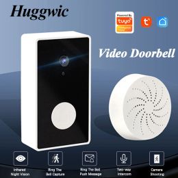 Doorbells Huggwic Tuya Video Doorbell Smart Security Wireless Outdoor Camera Infrared Night Vision 2Way Visual Intercom Security Guard