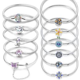 Link Bracelets Chrysanthemum Brace 925 Sterling Silver Charm For Women Fit Original Pendant Charms Beads Fine Jewellery Making Gift