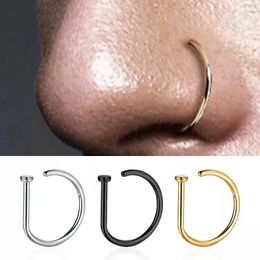 Curved Barbells Fake Nose Piercing D Shaped Tragus Helix Stud Earring Hoop Septum Stainless Steel Ring Nostril Body Jewellery 240407