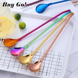 Drinking Straws 1PC Long Big Twisted Straw Spoon Portable Gold Tea Scoop Reusable Colored Stainless Steel Cocktail Coffee Stirring