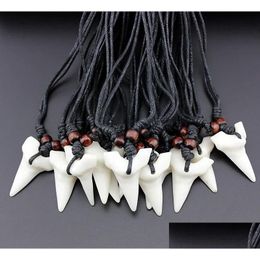 Pendant Necklaces Fashion Wholesale Mixed 12Pcs Imitation Yak Bone Shark Tooth Necklace White Teeth Amet For Men Womens Jewellery Drop D Dh4Jl