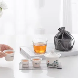 Teaware Sets Qianli Jiangshan KuaiKe Cup Ceramic One Pot Three Cover Bowls Portable Travel Minimalist Tea Set