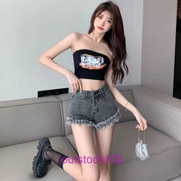 Fashion Mens Jeans shorts Designer High waisted slimming denim for womens summer 2024 new fashionable Korean cross ruffled Aline pants hot Have Original Logo 4G6M