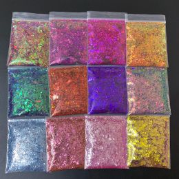 Glitter 12 Bags (120g) Color Changing Nail Glitter Flakes Polyester Chunky Mixed Craft Chameleon Sequins Set For Tumblers DIY