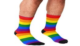 Men039s Socks Men Harajuku Gay Pride Rainbow Flag Printed Happy Hip Hop Novelty Personality Skateboard Crew Casual Crazy Funny 7905616