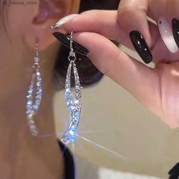 Charm Korean New Ribbon Simulated Pearl Zircon Tassel Stud Earrings for Women Long Rhinestone Pendant Hanging Drop Jewelry Gift240408