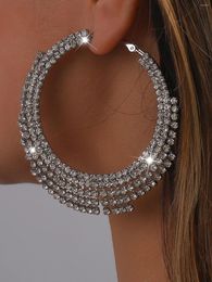 Hoop Earrings 2pcs Exaggerated And Atmospheric Women's Rhinestones Tassels Large Circles Daily Dating Accessories