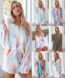 Women Two Piece Outfits Tracksuit Long Sleeve Top and Shorts Set Tiedye Pyjamas Suit Ladies Running Suits GGA340812807915