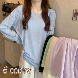 Women's T Shirts Long-sleeve T-shirts Women 6 Colours Pure Sun-proof Breathable Leisure All-match See-through Streetwear Chic Summer Mujer BF