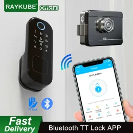 Lock RAYKUBE Fingerprint Smart Door Lock Bluetooth TT Lock Smart Lock 13.56Mhz Digital Code Alexa Google Assistant Security Lock