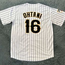 Men's Polos Baseball Jersey Japan 16 OHTANI Oversize Outdoor Sportswear Embroidery Sewing White Stripes Black Hip Hop High Street T-Shirts