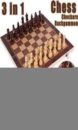 Party Favor 3 In 1 Wooden International Folding Chess Set Board Game Educational Toys Portable Backgammon Checkers 2929cm6776748