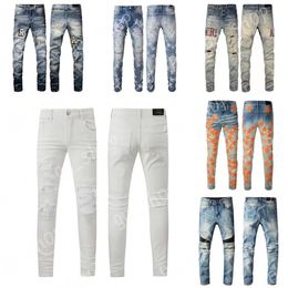 Designer jeans maschile jeans am jeans 295 gambe di alta qualità patchwork strappato 28-40