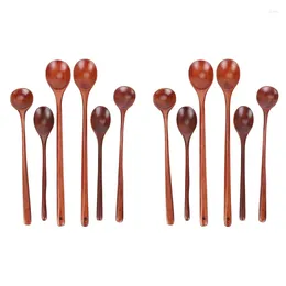 Coffee Scoops Retail 12 Pieces Wooden Spoons Kitchen Serving Long Handle Soup Cooking Tasting For Eating Mixing Stirring