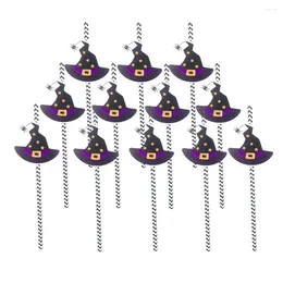 Disposable Cups Straws 12pcs Witch Hat Design Paper Drinking Themed Pattern Decorative Holiday Party Supplies