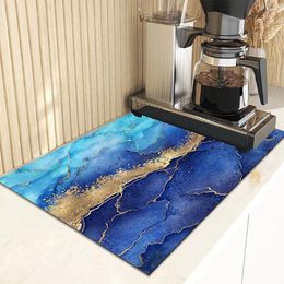 Table Mats Rectangle Drain Pad Flower Pattern Coffee Mat Fast Dish Drying Home Decoration Draining Placemat Kitchen Accessories