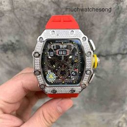 Swiss Luxury Watches Richadmills Mechanical Watch Chronograph Wristwatch 011 Full Sky Star Diamond Inlaid Mechanical Mens Multifunctional Wine CNHD