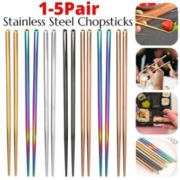 Chopsticks 1-5Pair Stainless Steel Korean Style Metal Chopstick Dinner Tableware Non-slip Chinese Kitchen Tools